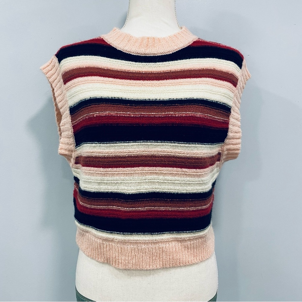 VRG GRL M Pink Striped Retro Mod 70s Soft Fuzzy Sweater Vest Academia VTG Y2K